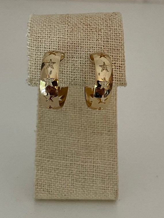Vintage Star Hoop Earrings Gold Plated - image 4