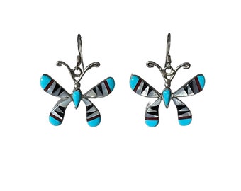 Vintage Native American Zuni Butterfly Earrings