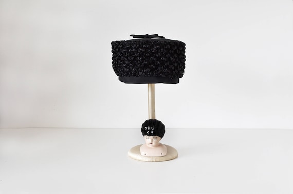Vintage 1960s Black Pillbox Hat