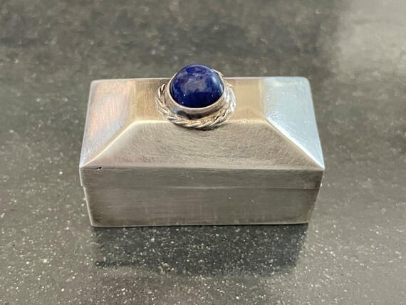 Taxco Sterling Silver and Lapis Hinged Trinket Pi… - image 3