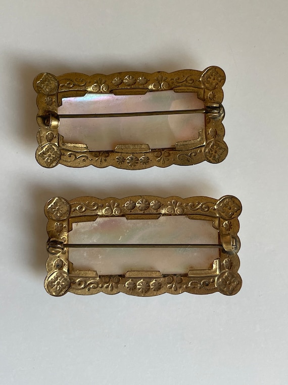 Pair Antique Victorian Brooches Mother of Pearl C… - image 8