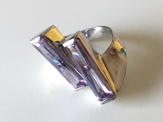 Amethyst Crystal Sterling Silver Statement Ring - image 5