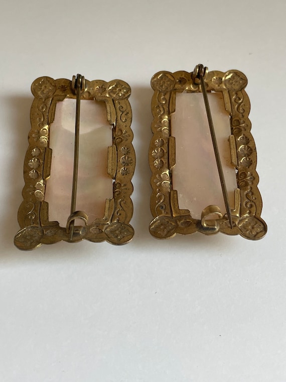 Pair Antique Victorian Brooches Mother of Pearl C… - image 9
