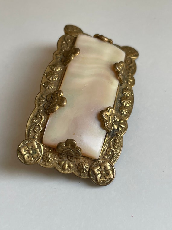 Pair Antique Victorian Brooches Mother of Pearl C… - image 7