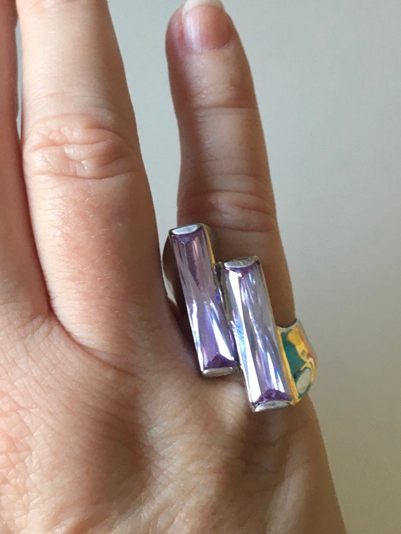 Amethyst Crystal Sterling Silver Statement Ring - image 1