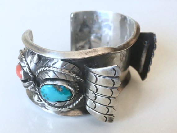 Native American Sterling Silver Turquoise and Cor… - image 5