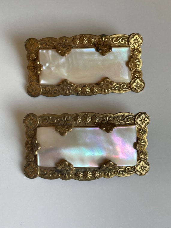 Pair Antique Victorian Brooches Mother of Pearl C… - image 3