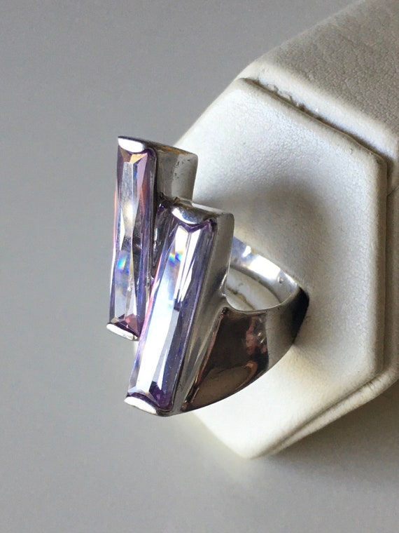 Amethyst Crystal Sterling Silver Statement Ring - image 3