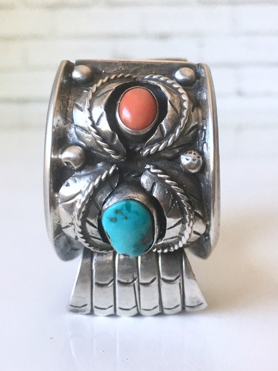 Native American Sterling Silver Turquoise and Cor… - image 3