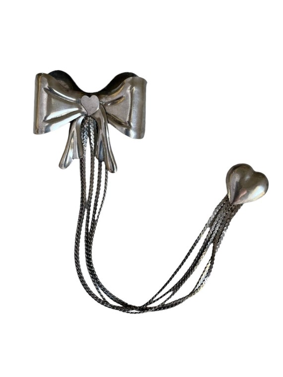 Italy Sterling Silver Bow and Heart Double Brooch