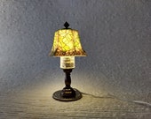 1 12 Dollhouse miniature faux stained glass table lamp Working LED lamp for use in wired dollhosue via 12-volt DC transformer