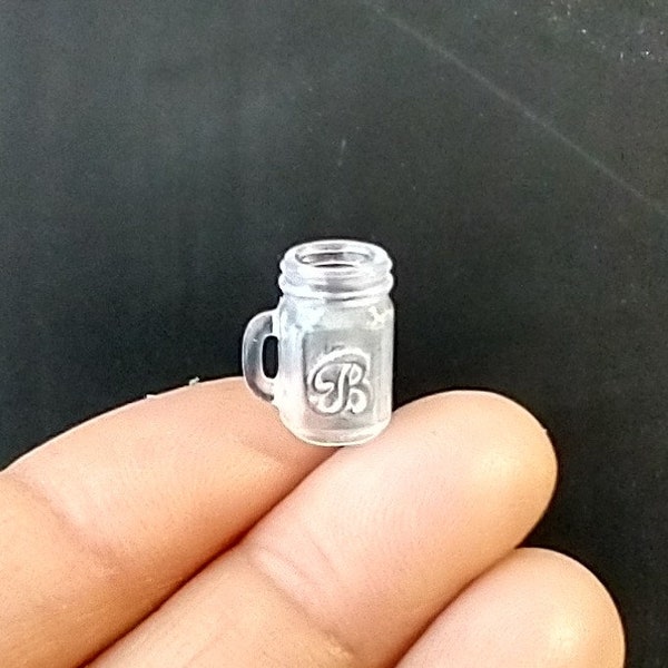 1:12 Dollhouse miniature mason jar inspired drinkware with handle Faux glass jar Price is for EACH REF Embossed Bs