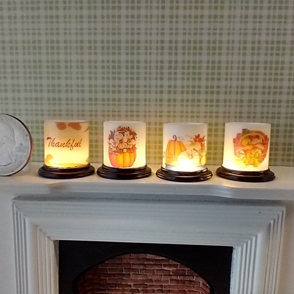 1:12 scale autumn themed candle sleeves or candle holders with battery operated LED light inserts Price is for EACH