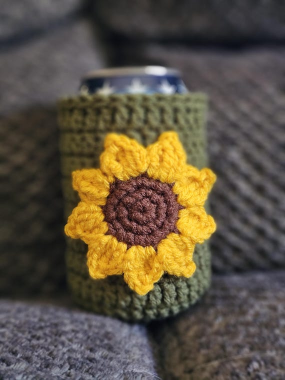 Crochet Sunflower Beer Can / Beer Bottle Koozie