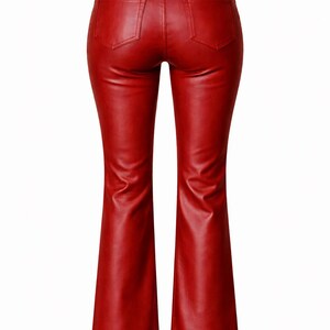 Valore Fox Red Leather Pants Women, Genuine Sheepskin Leather Trousers, High Waist Leather Pants, Handmade Real Biker Style Leather Pant Red image 2