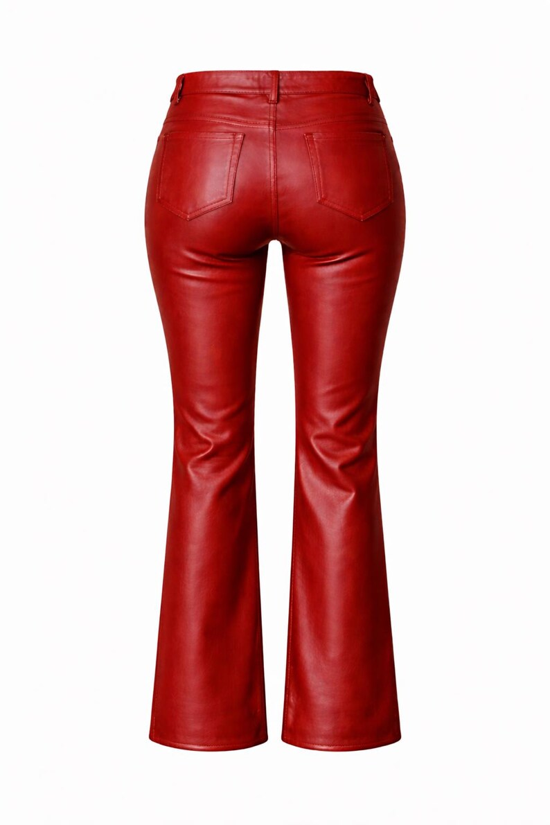 Valore Fox Red Leather Pants Women, Genuine Sheepskin Leather Trousers, High Waist Leather Pants, Handmade Real Biker Style Leather Pant Red image 2