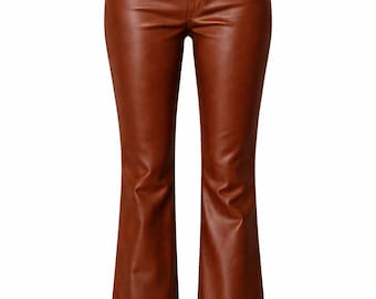 Valore Fox Brown Leather Pants Women, Real Sheepskin Leather Trousers, High Waist Slim Fit Leather Pants, Handmade Biker Leather Pants