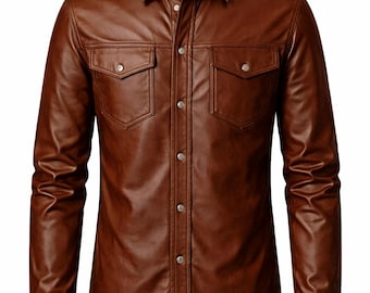 Valore Fox Brown Leather Shirt Men Genuine Lambskin Leather Button Down Shirt Handmade Slim Fit Biker Fashion Designer Street Leather Shirt