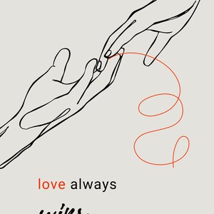Desenho de mãos minimalistas – Impressão digital de citação de amor – Download instantâneo