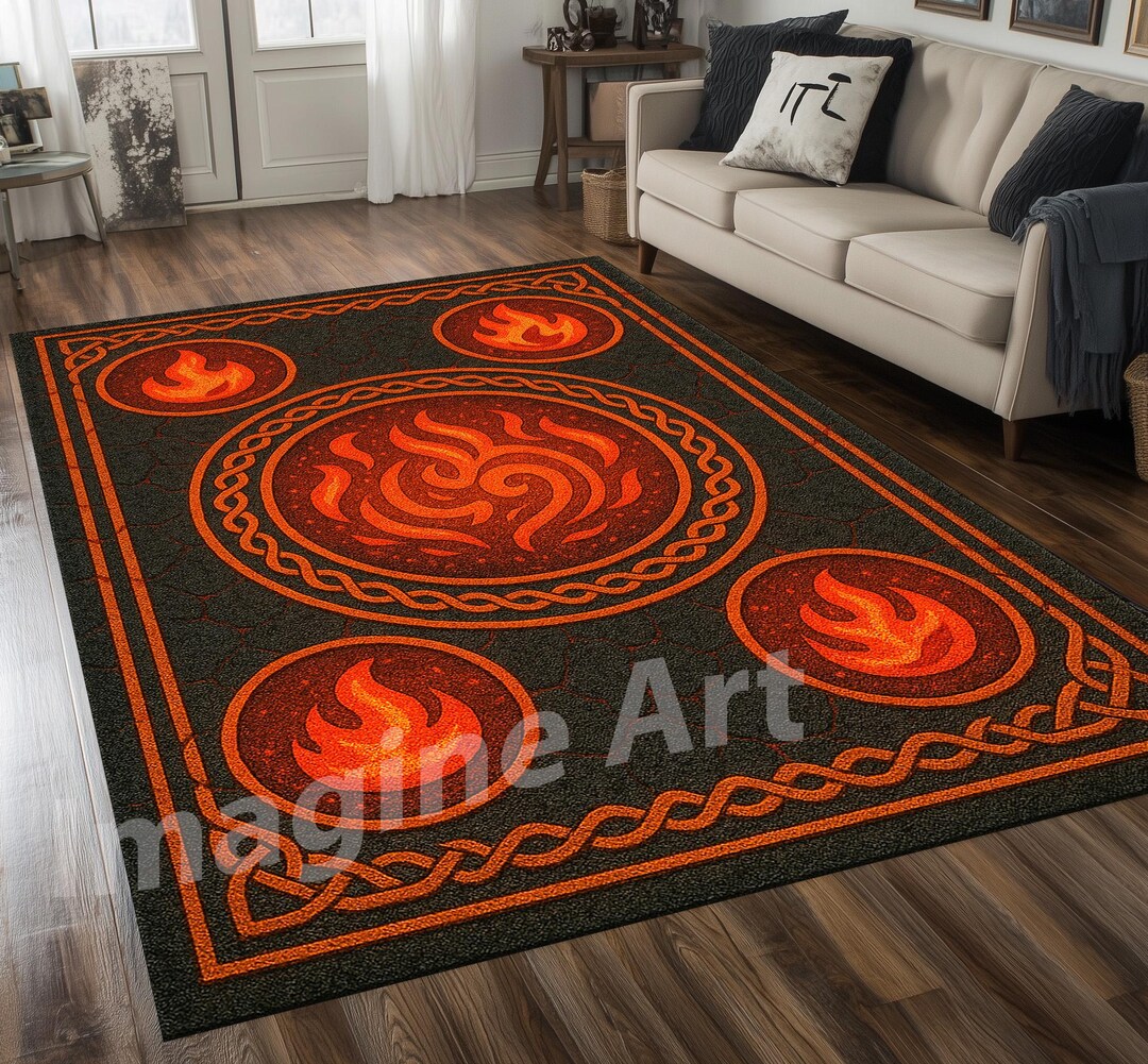 Balcanic Rug Geometric Fire Rug, Volcanic Core Rug, Red Lava Rug, Heat Cracks Rug ...