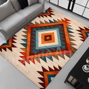 Zuidwestelijk tapijt: rustiek, aardetint, inheemse motieven, Azteeks geometrisch, decor etnisch design