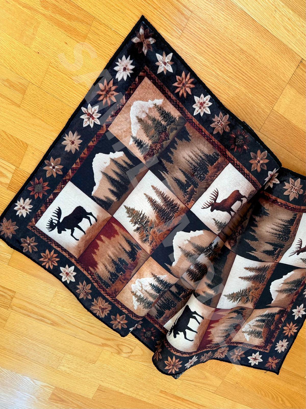 Rustic Bear Runner Rug: Wildlife, Teal-beige Color, Woodland Bear ...