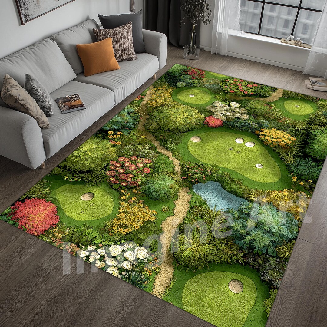 Neutral Color Golf Rug Botanical Golf Course Rug: Soft Velvet, Non-slip Cotton Base - Etsy