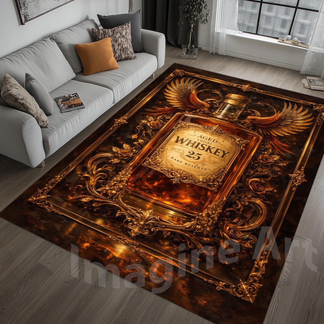 Foster Beer Rug Rustic Whiskey Rug: Elegant Design, Aged Bottle, Liquor Store Decor Rug ...