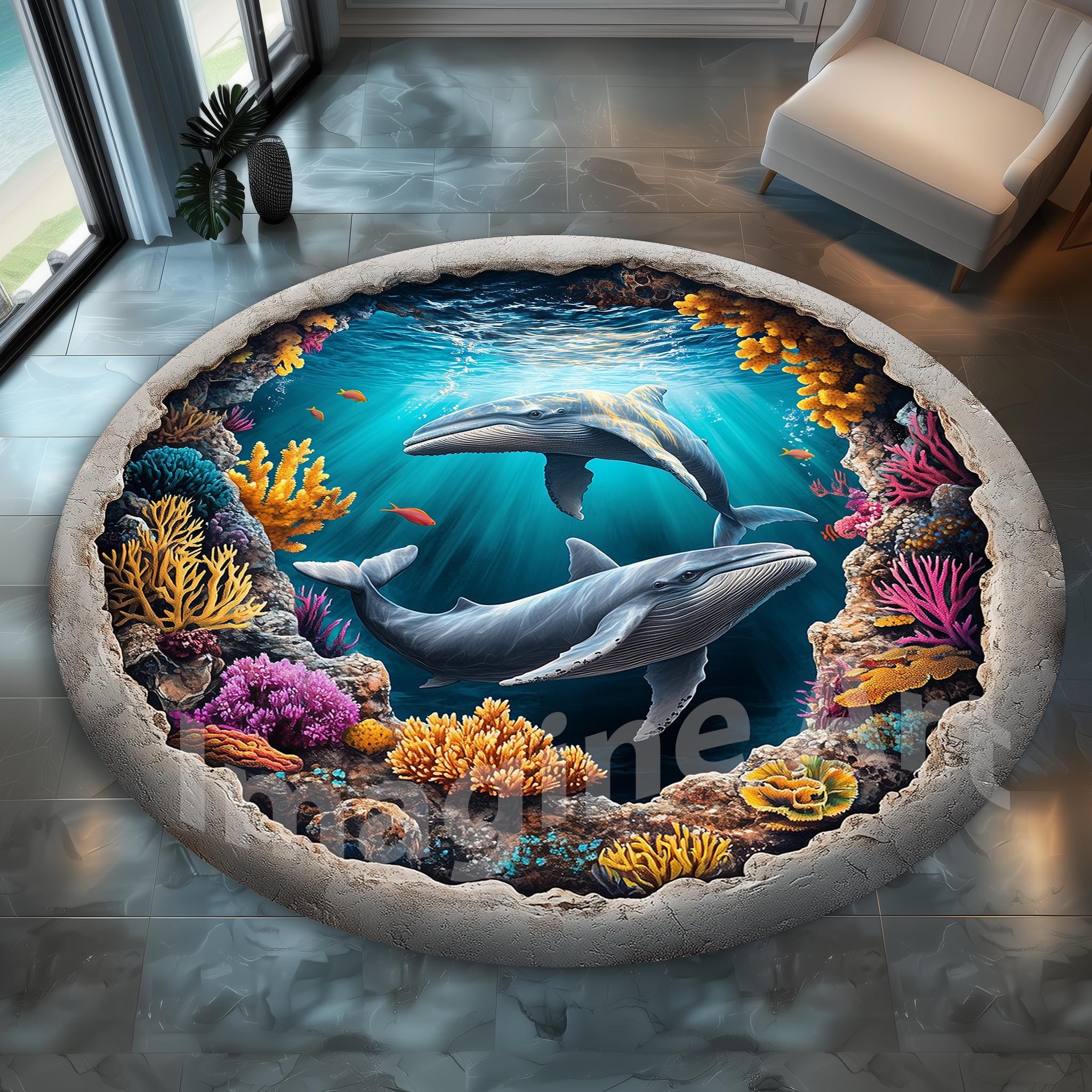 3D Whale Rug: Round Ocean Aquarium Rug - Etsy