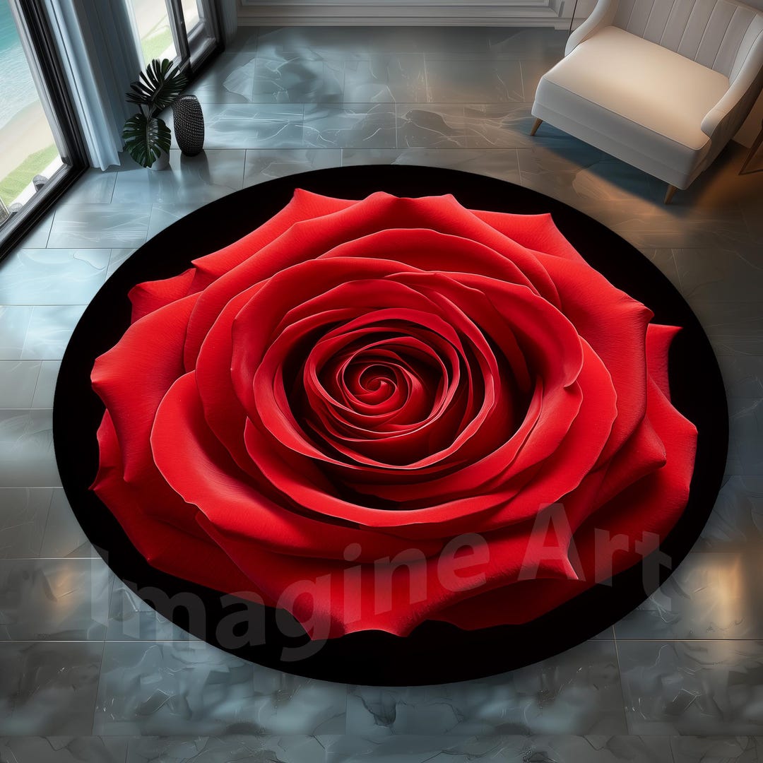 Red Rose Round Rug: Nature, Romantic Valentine, Love Flower Design. Non ...