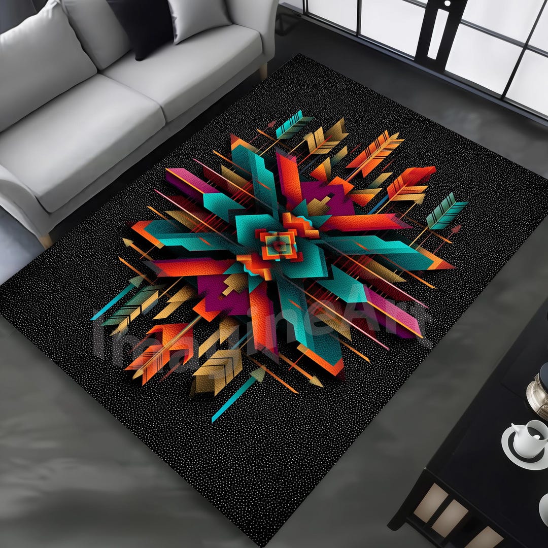 Rust Black Aztec Rug Black Aztec Rug: Modern Geometric Design, Vivid Colors - Etsy