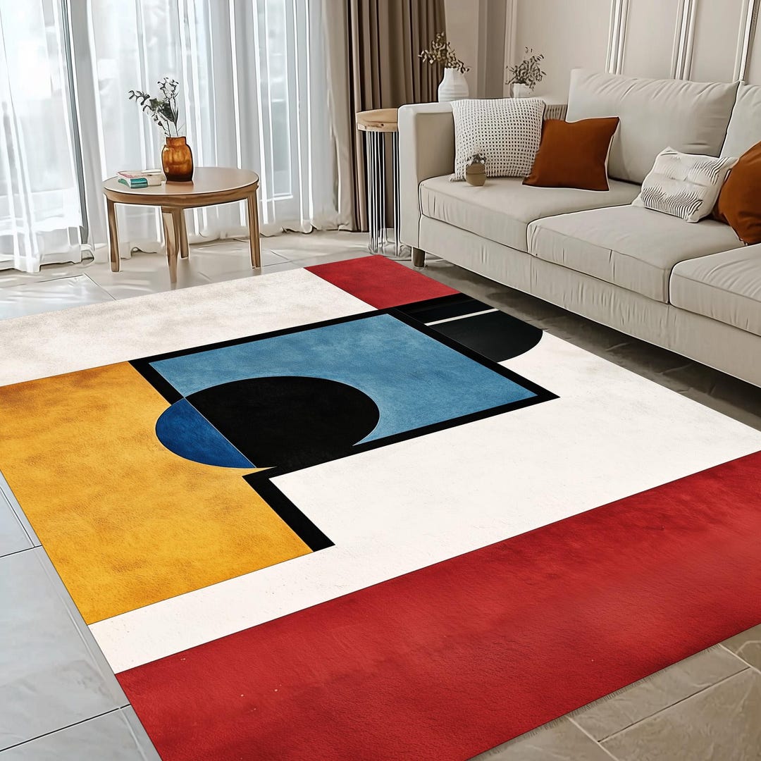 Bauhaus Style Area Rug, Bauhaus Colorful Area Rug, Teal and Red Area ...