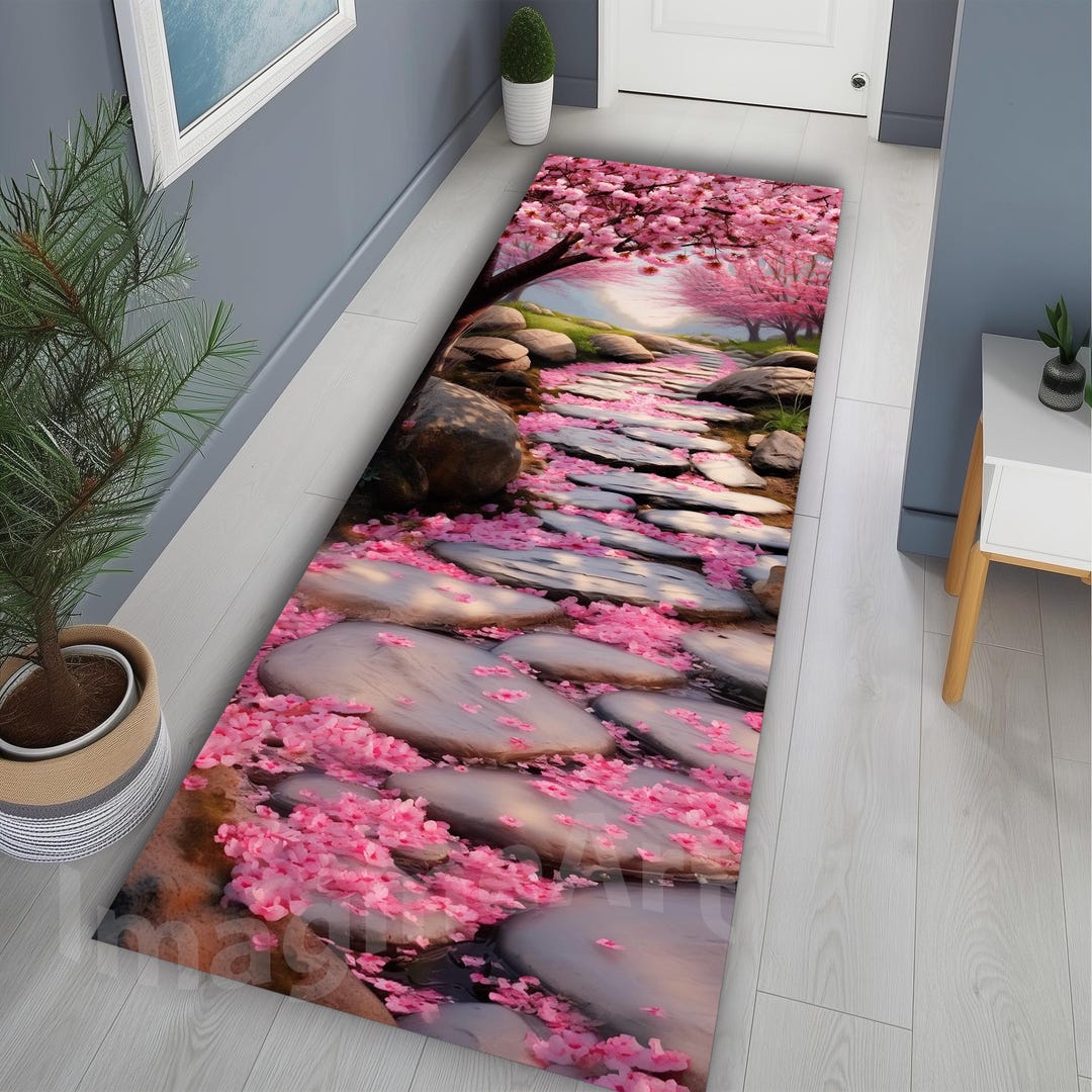 Pathways Rug Cherry Blossom Pathway Runner Rug: Spring Garden Decor - Etsy