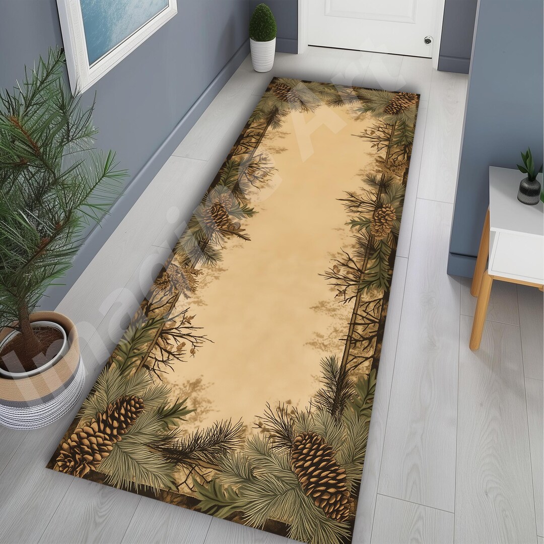 Pine Rugs Pine Cone Runner Rug: Rustic Cabin Plant Design - Etsy