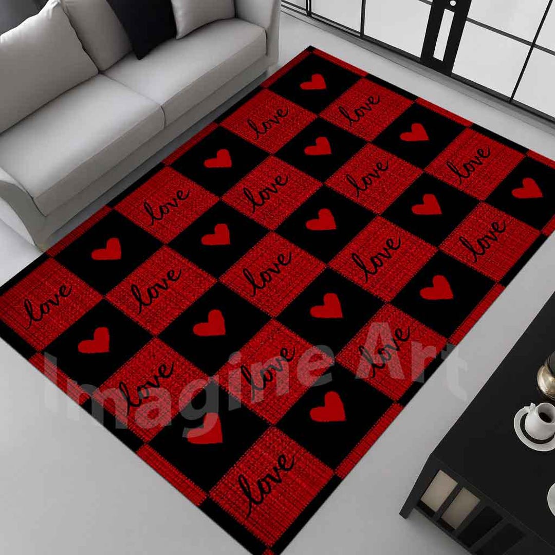 Red Heart Rug Patterns Love Heart Rug: Red and Black, Plaid Patchwork, Red Hearts Design ...