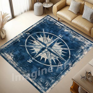 Navy Blue Compass Area Rug, Sea Rug, Sea Area Rug, Nautical Area Rug, Maritime Rug, Sailor Area Rug, Compass Rug, Sailor Rug