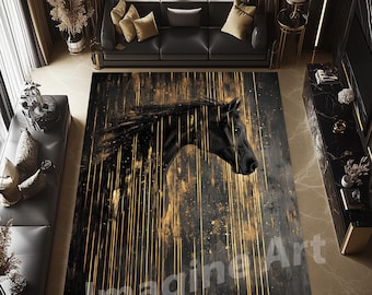 Abstract Horse Rug: Gold Lines, Cabin Style Area Rug