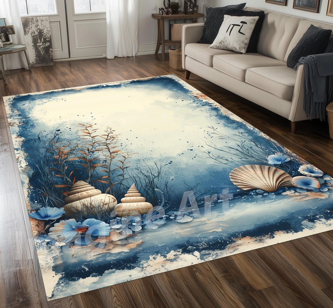 Shell Shaped Rug Extra Large Ocean Shells Area Rug: Coastal Art, Soft Velvet Pile - Etsy