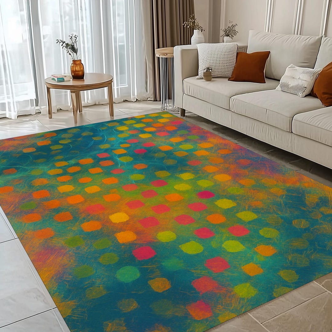 Noce Pixel Rug Color Dots Rug, Neon Pixel Rug, Retro Pop Rug, Bright Blur Rug, Rainbow ...