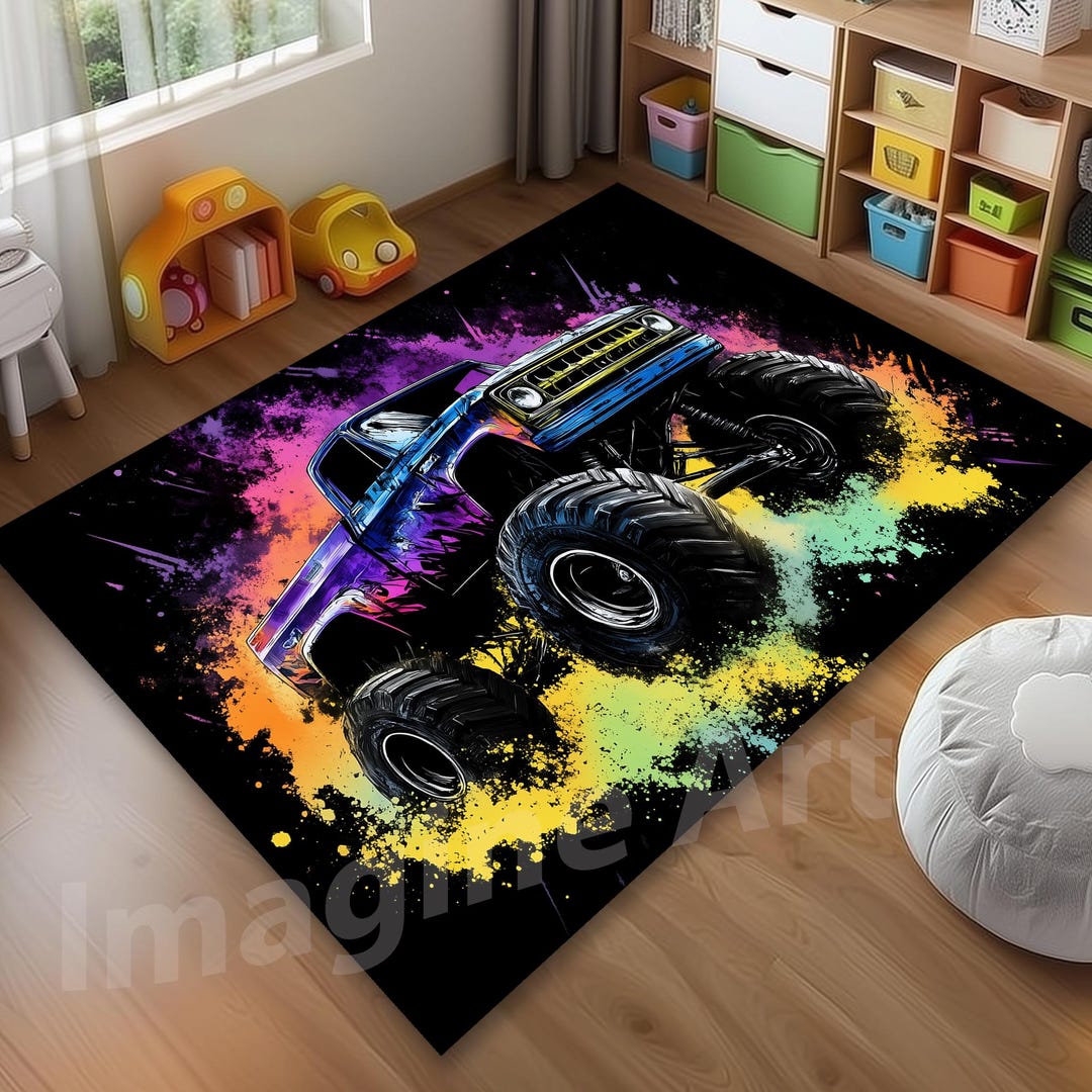 Monster Truck Rug: Pop Art- Graffiti Design Colorful Kids Play
