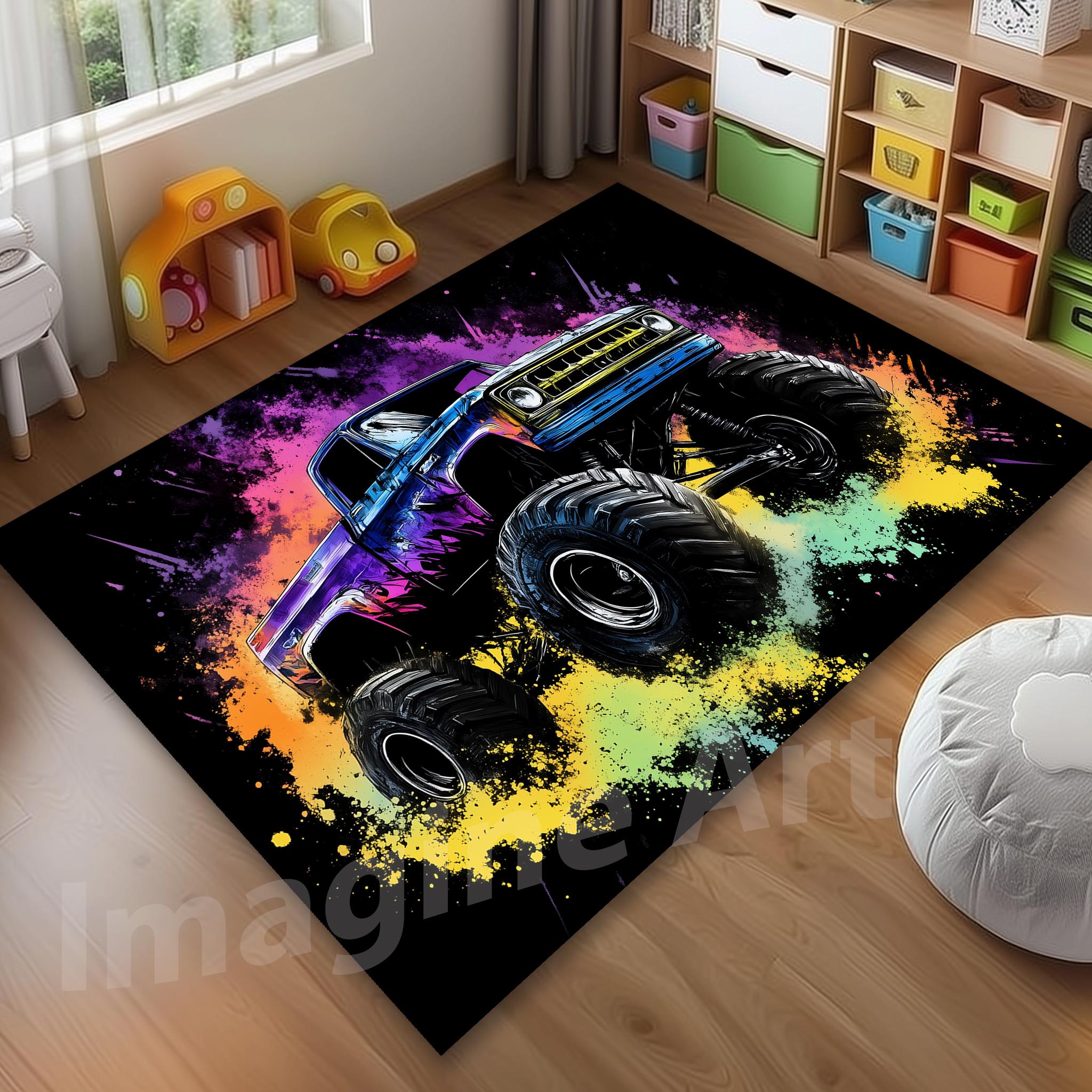 Monster Truck Rug: Pop Art- Graffiti Design Colorful Kids Play