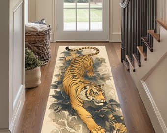 Indian Tiger Runner, Wild Claw Runner, Stripe Runner, Hunter Runner, Jungle Runner, Long Tiger Rug, Indian Tiger Art Runner, Tiger Rug