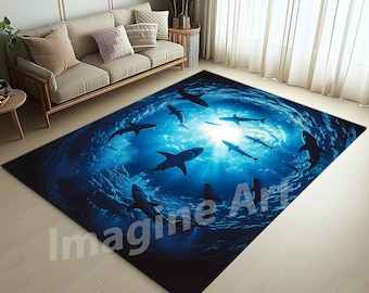 Scary Shark Area Rug: Nautical Sea Decor