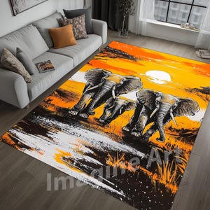 Elephant Family Rug, African Art Rug, African Print Rug, African Orange Area Rug, African Pattern Rug, Elephant Area Rug, Elephant Rug