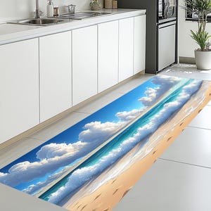 Oil Painting Style Sea Beach Ocean Runner, Ocean Runner, Sea Runner, Beach Coast Runner, Kitchen Runner, Kitchen Area Rug