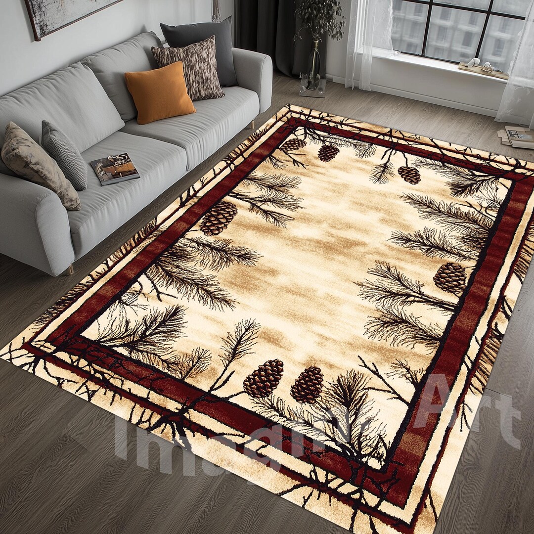 Rustic Pinecone Rug: Dark Red-earth Color, Pine Cone Design, Winter ...