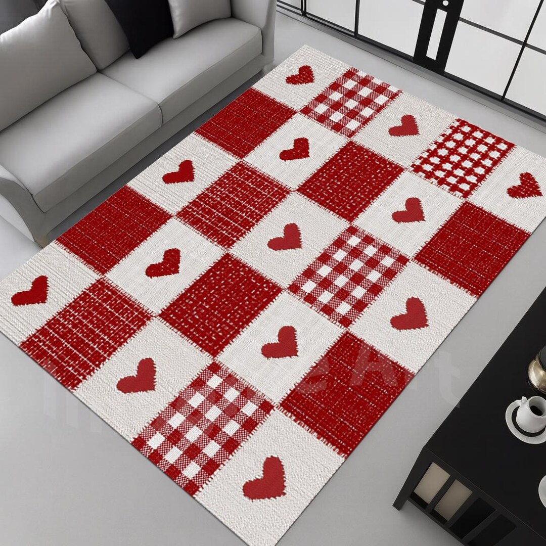 Red Heart Rug Patterns Red Heart Patchwork Rug: Plaid Valentine's Decor - Etsy