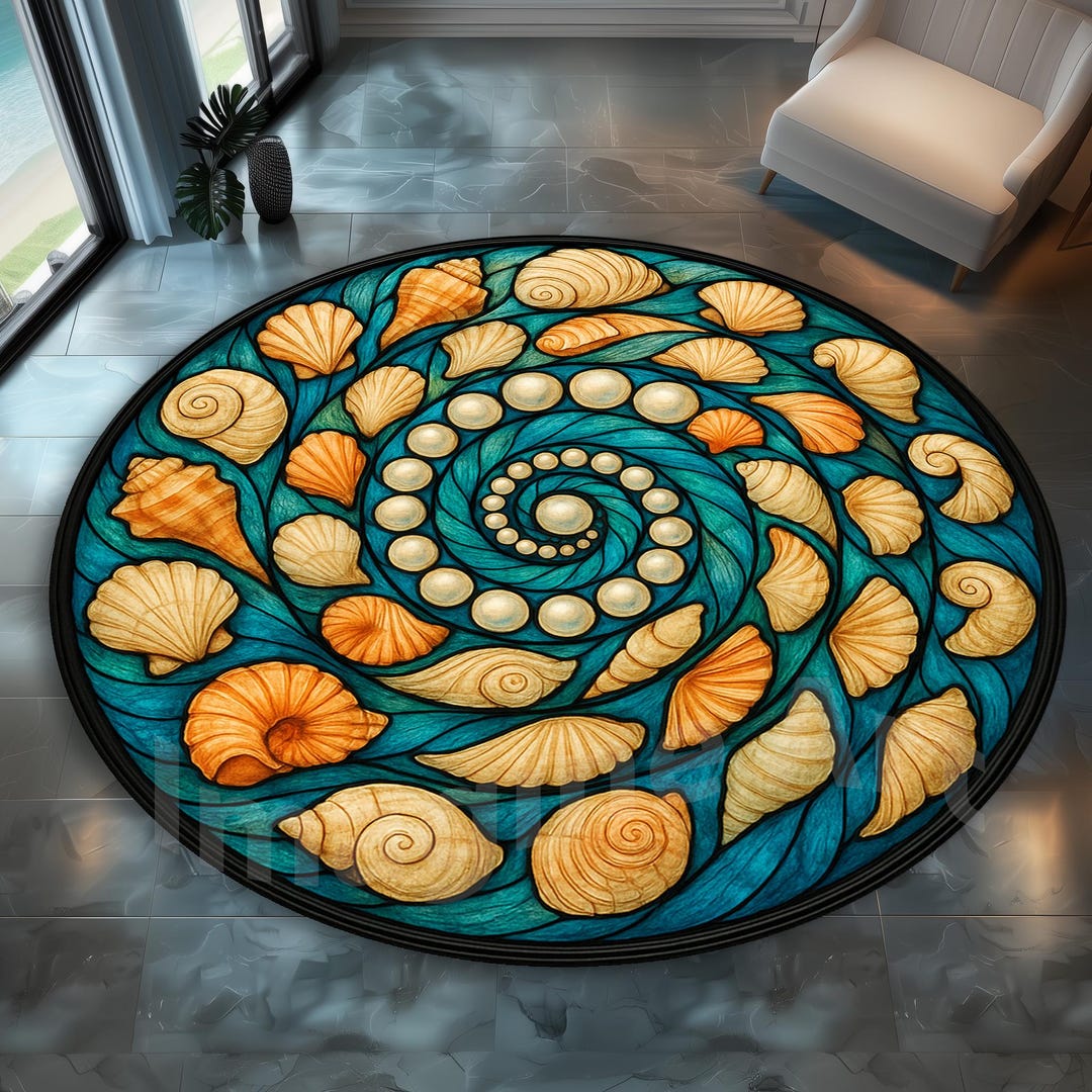 Baby Shell Rug Nautical Shell Rug: Round Velvet Coastal Decor - Etsy