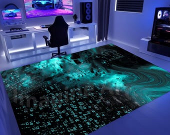 Psychedelic and Drum Code Design Game Rug: Velvet Low Pile, Non-Slip Cotton Base