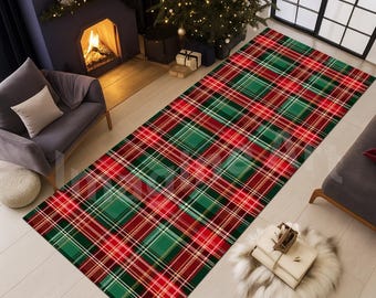 Red and Green Plaid Christmas Runner Rug: Festive Decor